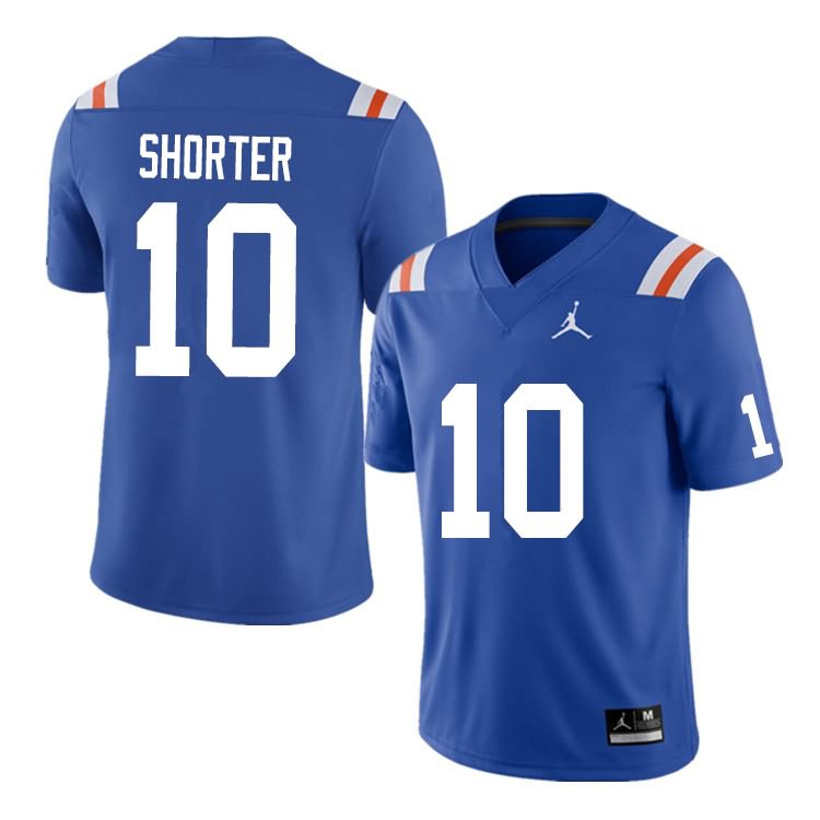 Men's NCAA Florida Gators Justin Shorter #10 Stitched Authentic Nike Blue Throwback College Football Jersey HFA2365EN